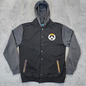 Blizzard Overwatch Jacket Hoodie Mens 2XL Black Gray Logo Varsity Snap Button